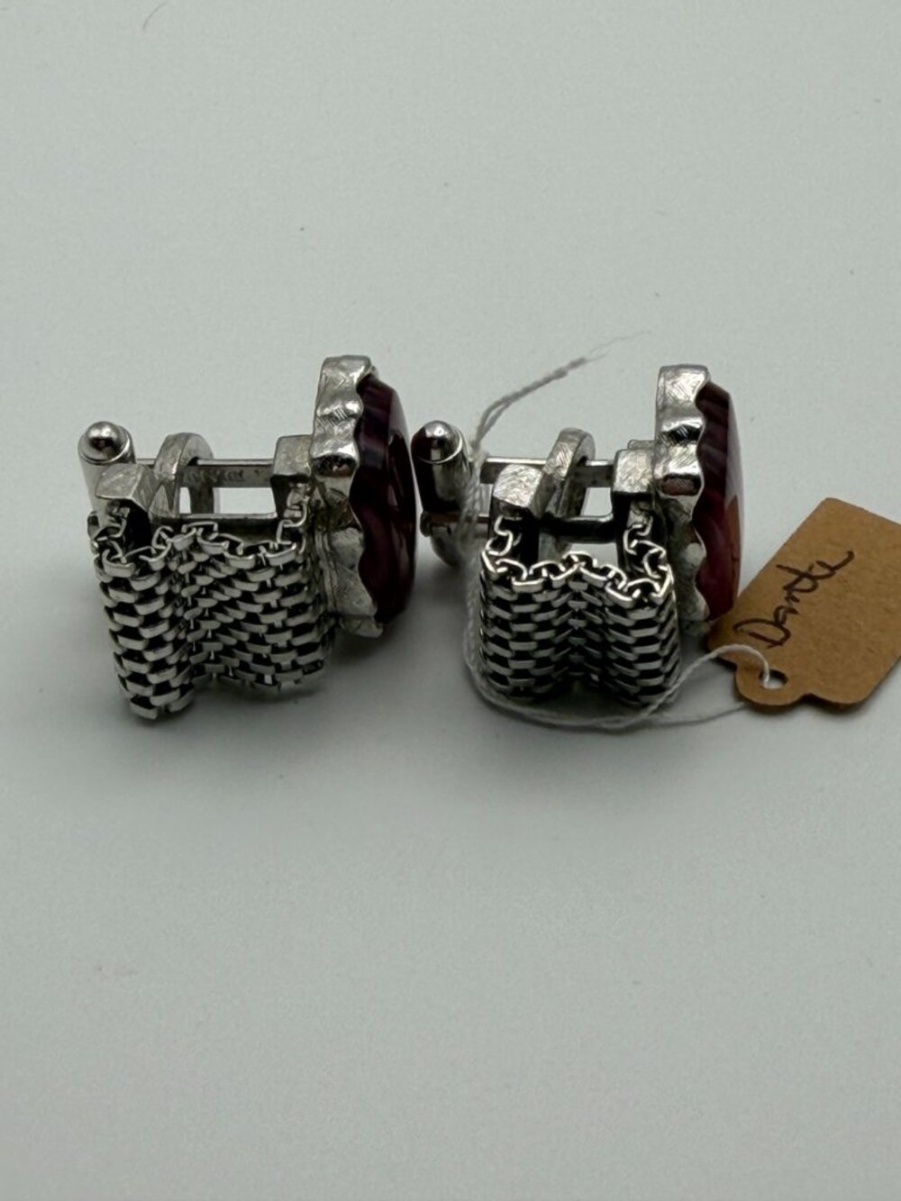 Vintage Dante Purple Rivoli Stone Silver-Tone Mesh Wrap Cufflinks - Picture 5 of 7